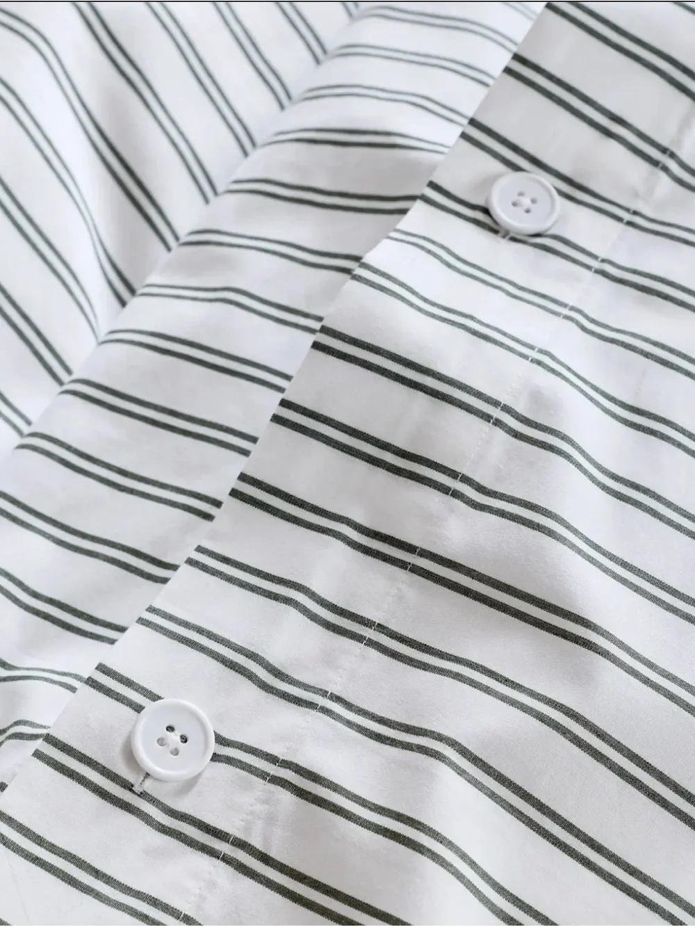 Quince White and Pine Thin Stripe Percale Duvet Cover